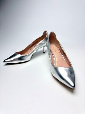 Enzo Angiolini Silver Kitten Heels Size 8.5 | Metallic Pumps | Dress Shoes